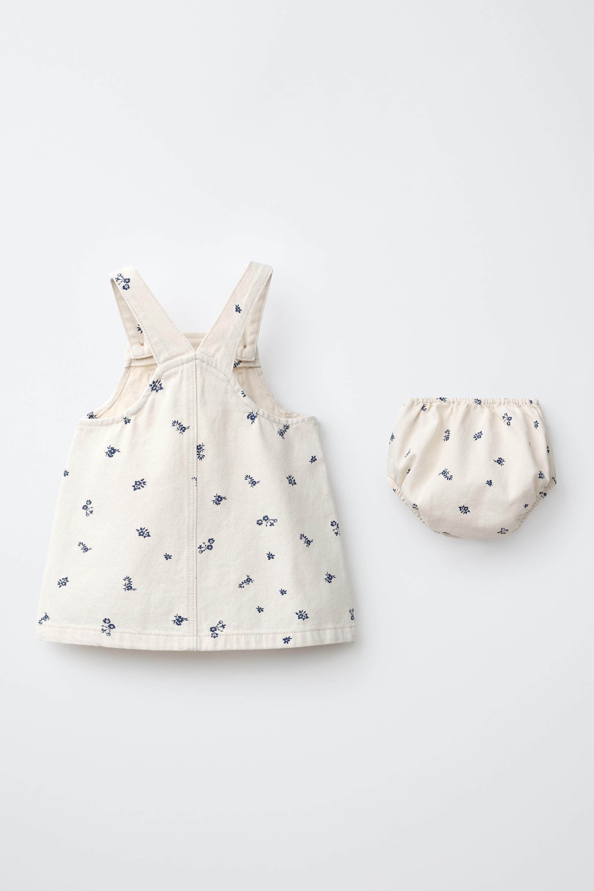 FLORAL TWILL OVERALL DRESS AND PANTIES